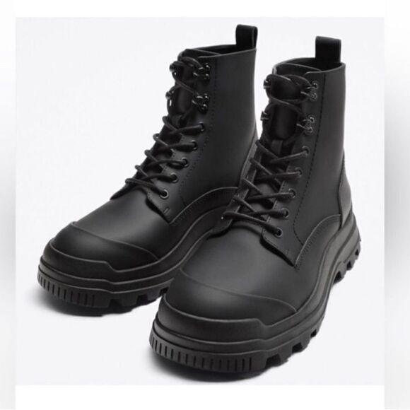 Zara Black Waterproof Combat Boots(Size 10) - Picture 1 of 7
